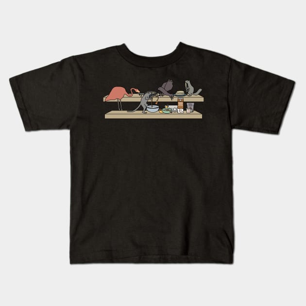 Pancake-making Animals Kids T-Shirt by Long Neck Designs